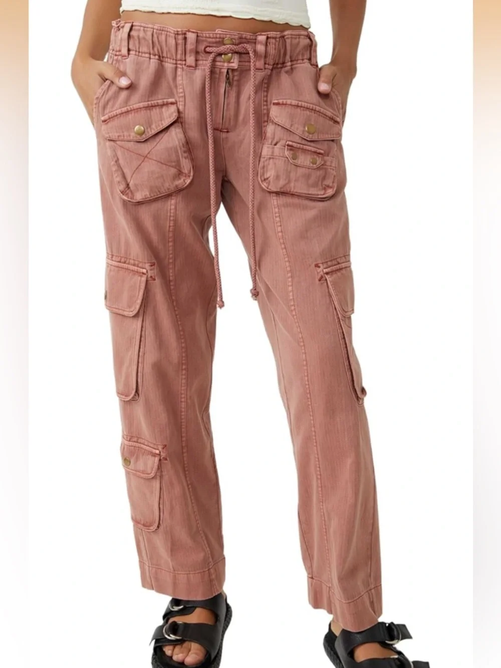 Free People Tahiti Cargo Pants Size Medium Peach Cargo Utility Pants Size Medium - Picture 1 of 16